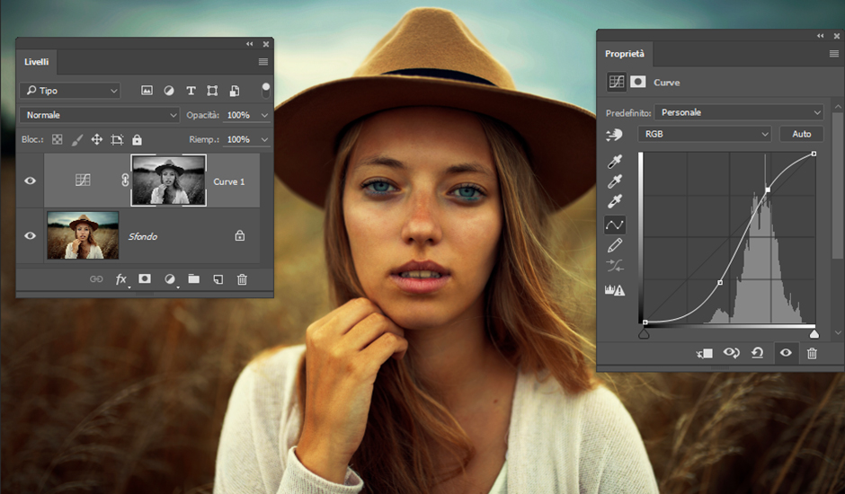 Una curva di regolazione combinata ad una maschera di luminosità in Adobe Photoshop