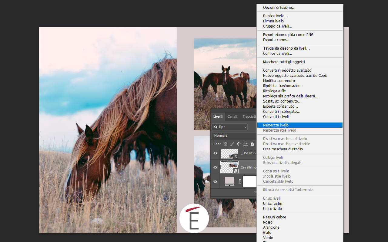 come rasterizzare oggetto avanzato in Photoshop