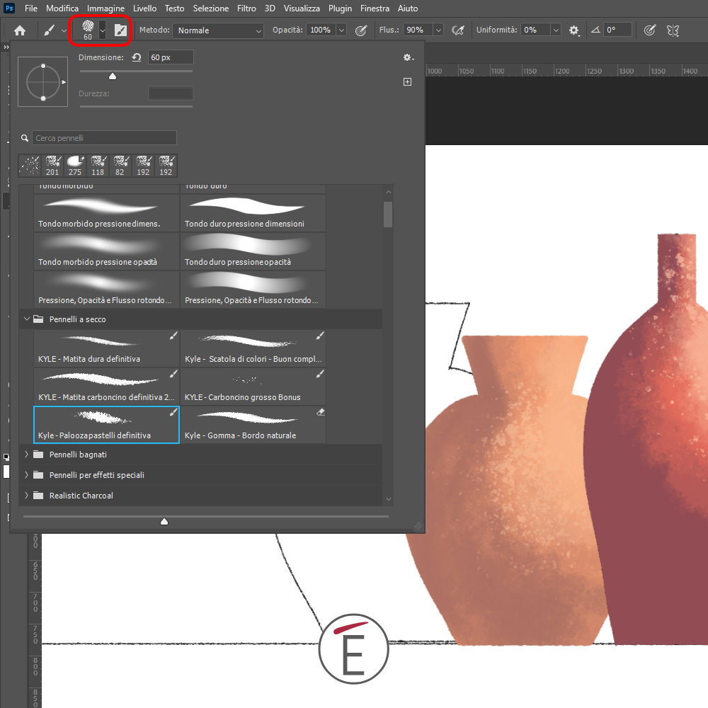 Scegliere I pennelli in Adobe Photoshop