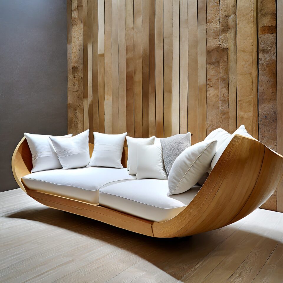 Come creare prompt efficaci per generare immagini con AI: crea un divano in legno dal taglio moderno