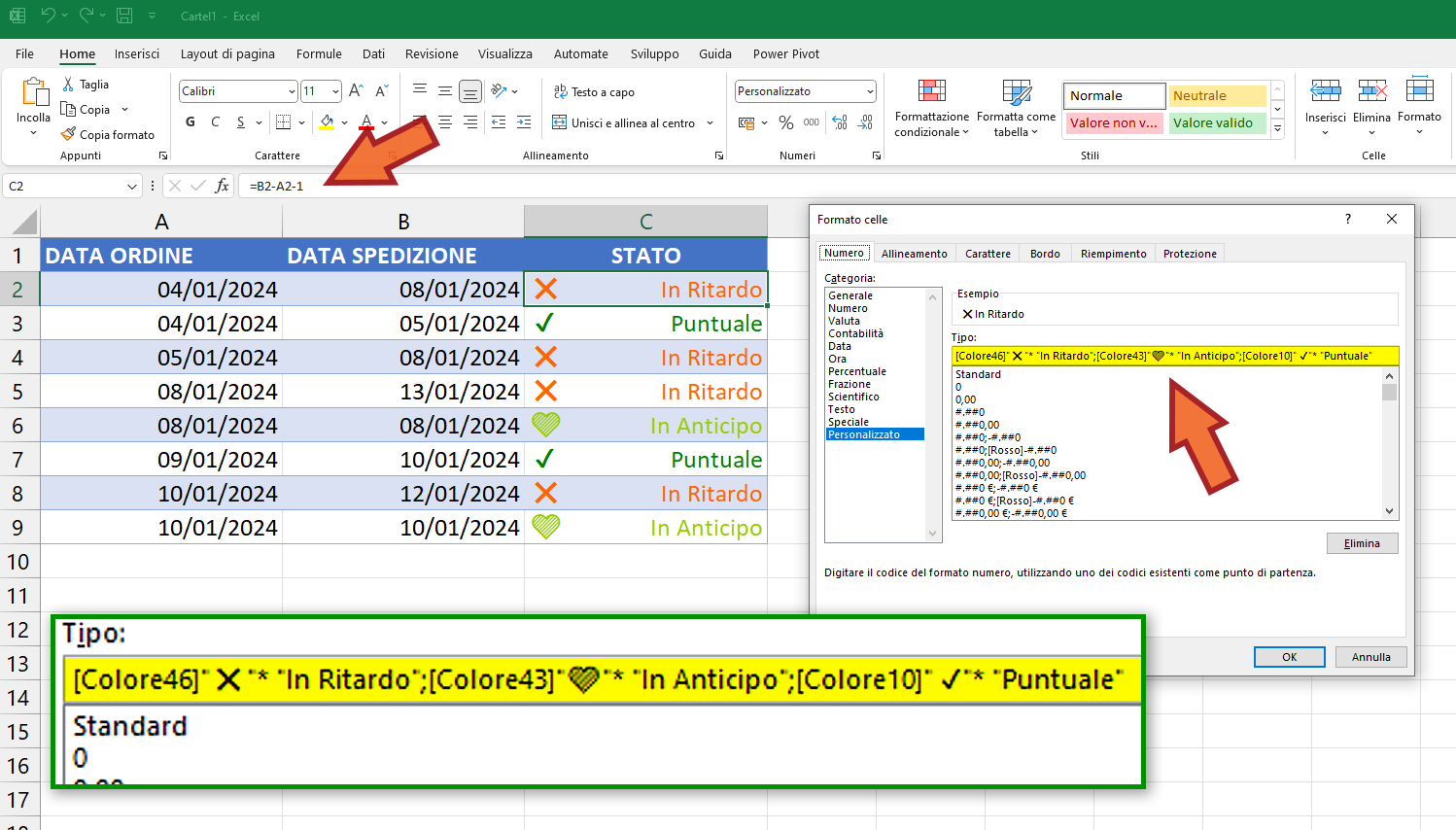 Aumenta le performance di Excel con i formati numerici personalizzati: formato_colori_emoji