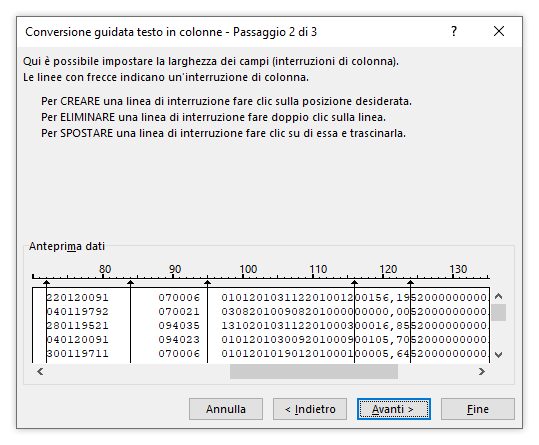 Un classico intramontabile di Excel: lo strumento Testo in colonne e l'opzione step2_ larghezza_fissa