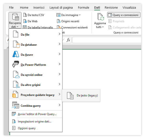 Un classico intramontabile di Excel: lo strumento Testo in colonne l'opzione import_legacy